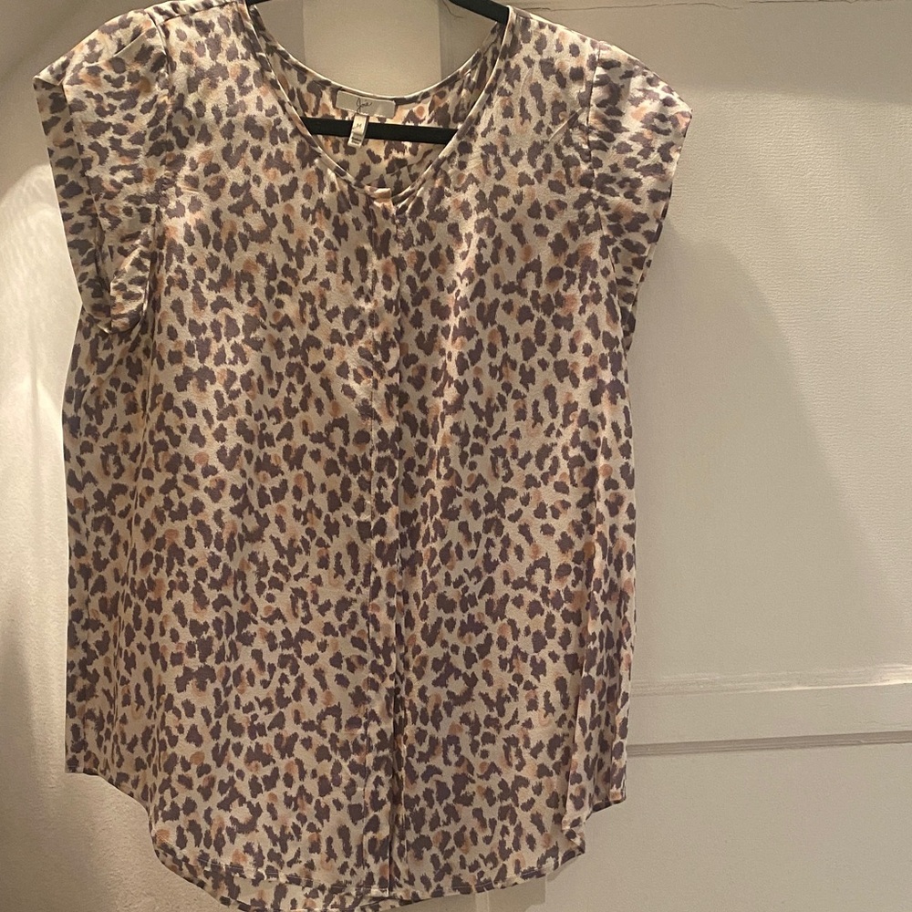 Joie Silk Animal Print Blouse in Cream and Brown size M